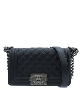 Chanel Boy Black Silver Caviar Leather 20 Small Chain Shoulder Bag